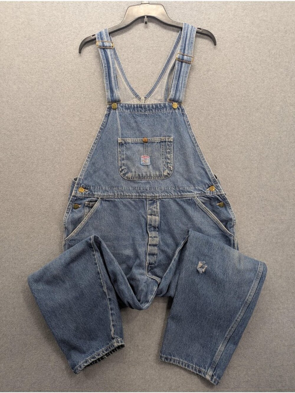 Pointer Brand Bib Overalls Mens W38 L-S Blue Denim Made USA Workwear Carpenter
